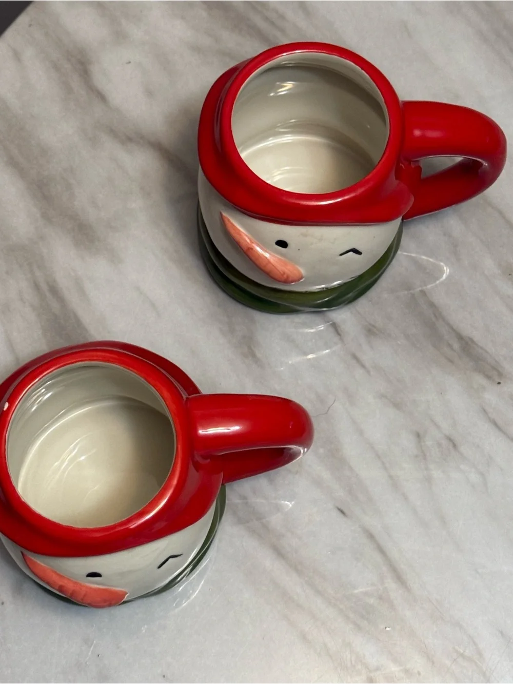 Threshold Earthenware Snowman Figural Coffee Mug Set 2pc Red Hat DW/MW
